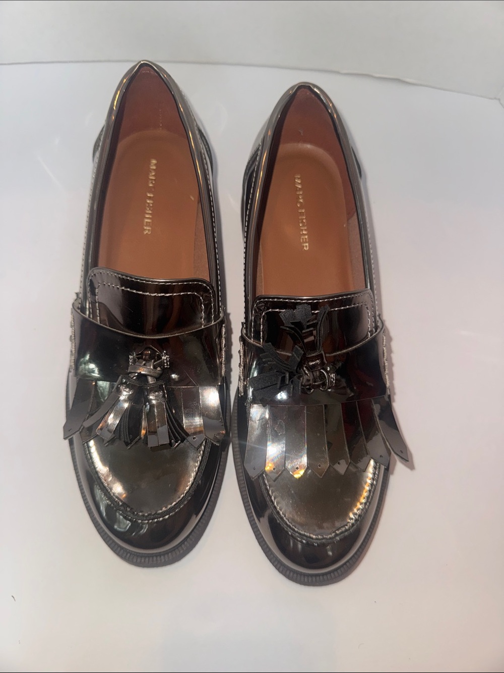 Marc Fisher Black Patent Kiltie Tassel Loafers
